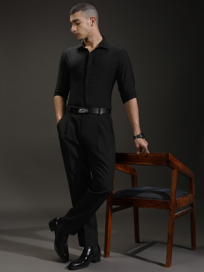 Highlander Men Black Textured Relaxed Fit Casual Shirt - Black - Image 2