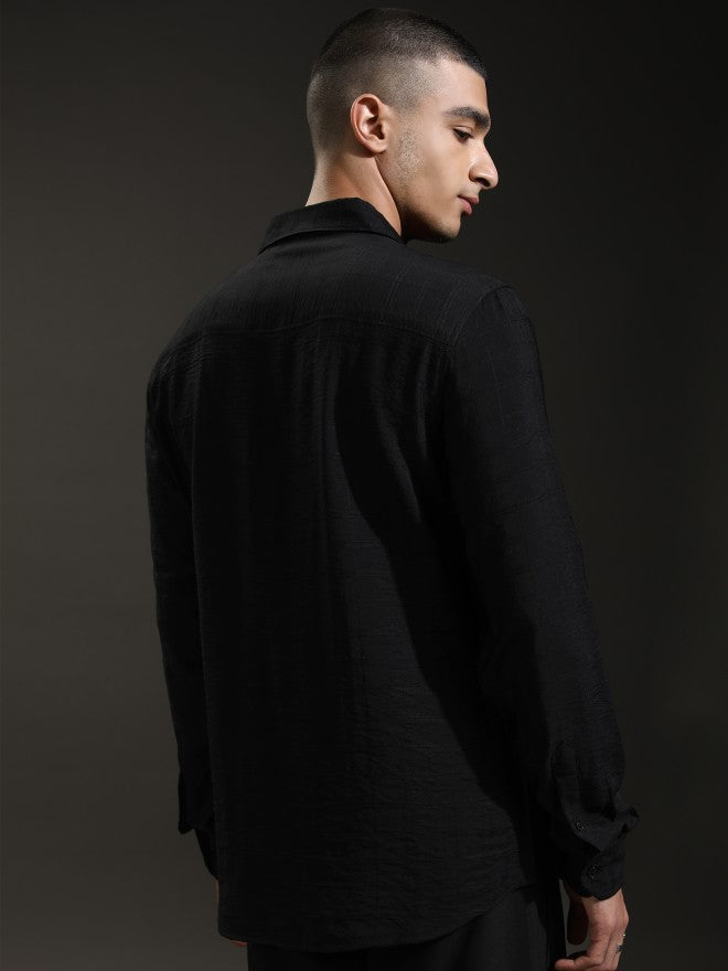 Highlander Men Black Textured Relaxed Fit Casual Shirt - Black - Image 3