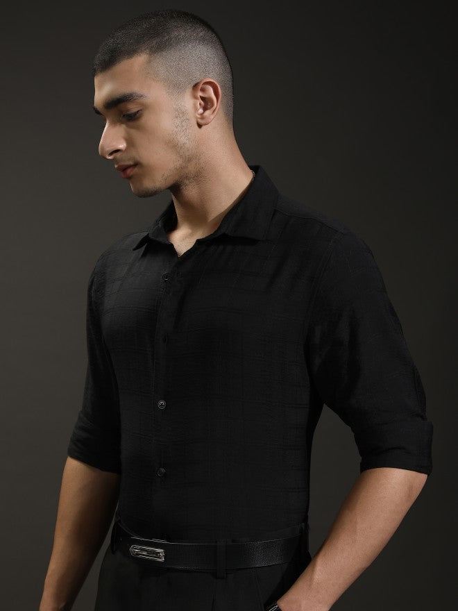 Highlander Men Black Textured Relaxed Fit Casual Shirt - Black - Image 4
