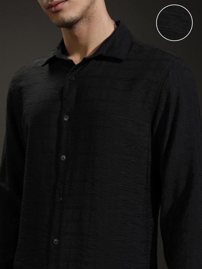 Highlander Men Black Textured Relaxed Fit Casual Shirt - Black - Image 5