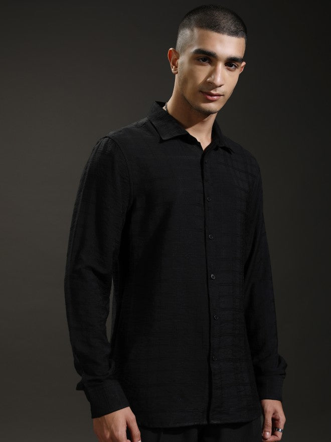 Highlander Men Black Textured Relaxed Fit Casual Shirt - Black - Image 6