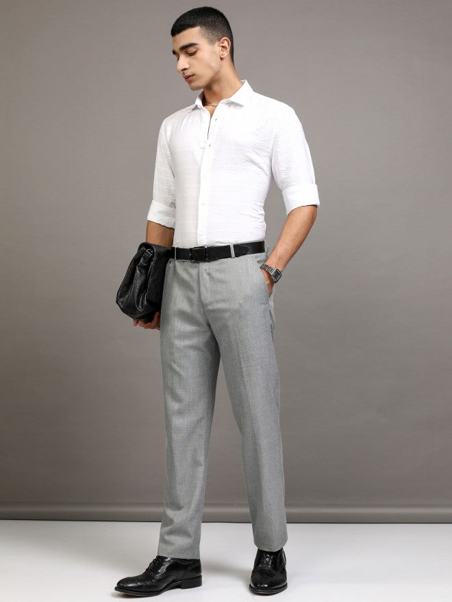 Highlander Men White Textured Slim Fit Casual Shirt - White - Image 2