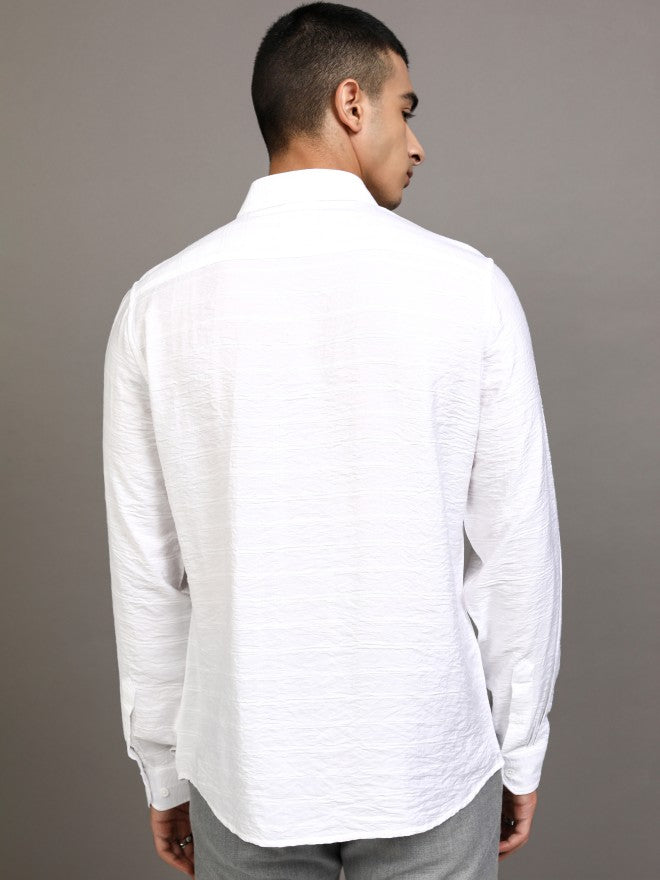 Highlander Men White Textured Slim Fit Casual Shirt - White - Image 3