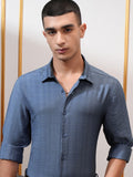 Highlander Men Blue Textured Slim Fit Casual Shirt - Blue - Image 1