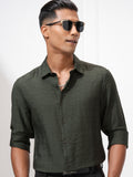 Highlander Men Olive Solid Slim Fit Casual Shirt - Olive - Image 1