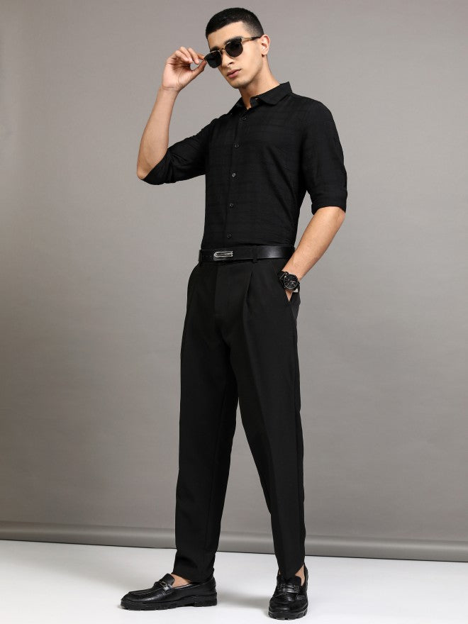 Highlander Men Black Textured Regular Fit Casual Shirt - Black - Image 2