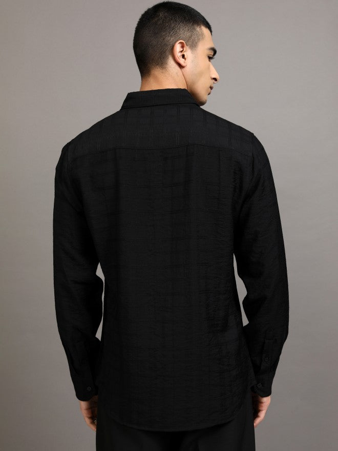 Highlander Men Black Textured Regular Fit Casual Shirt - Black - Image 3