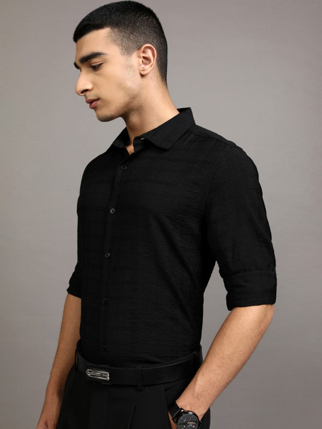 Highlander Men Black Textured Regular Fit Casual Shirt - Black - Image 4