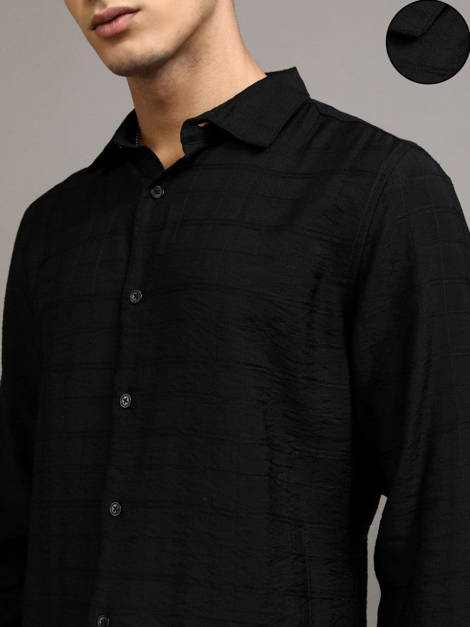 Highlander Men Black Textured Regular Fit Casual Shirt - Black - Image 5