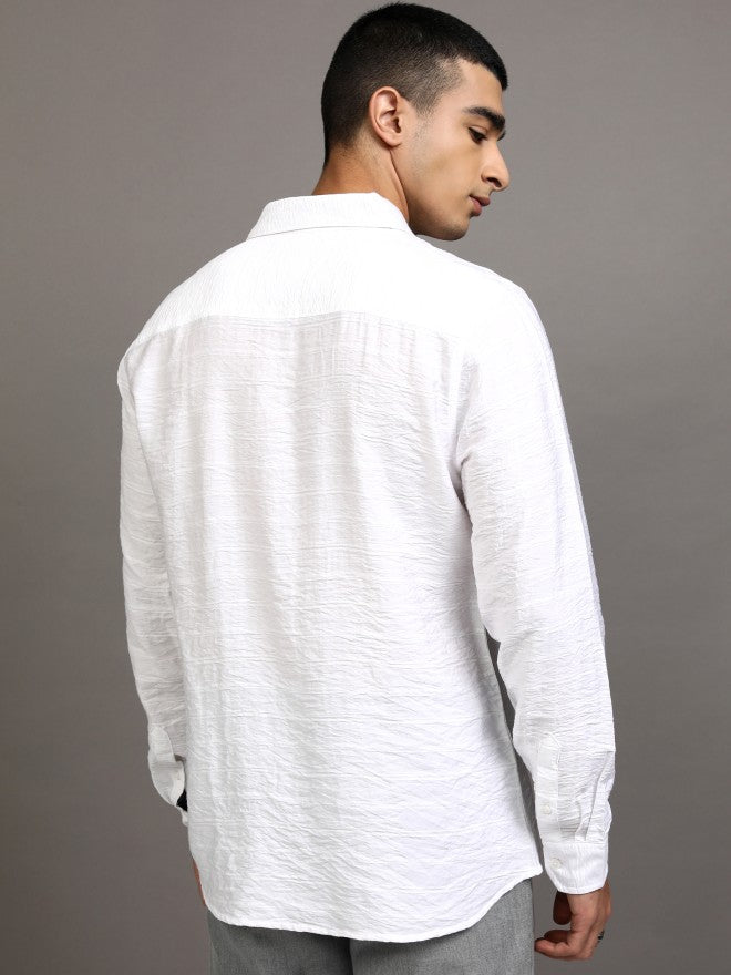 Highlander Men White Textured Regular Fit Casual Shirt - White - Image 3