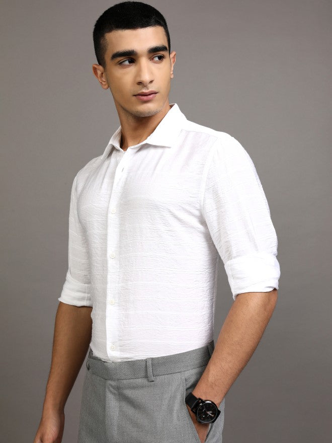 Highlander Men White Textured Regular Fit Casual Shirt - White - Image 4