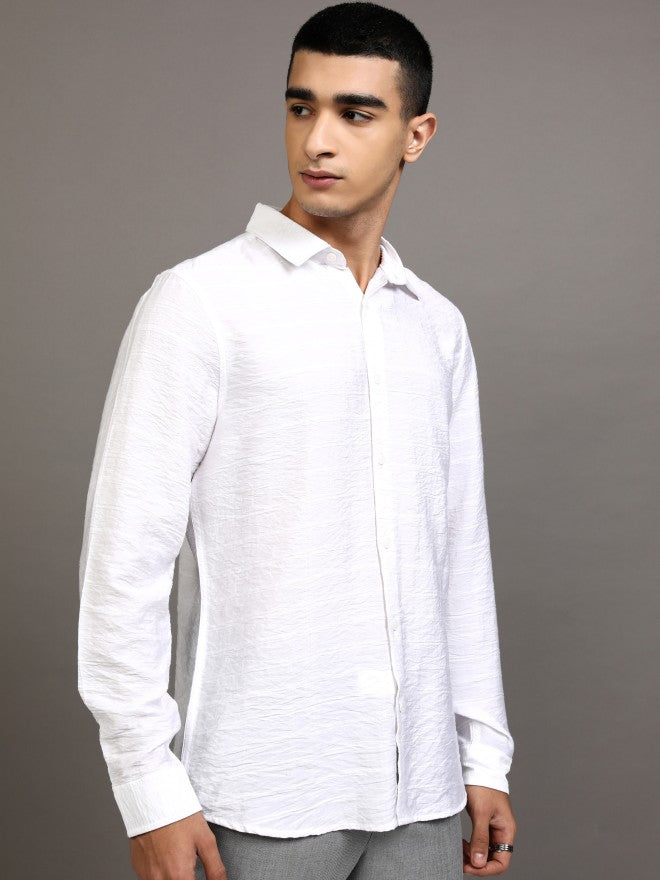 Highlander Men White Textured Regular Fit Casual Shirt - White - Image 6