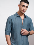 Highlander Men Blue Self Design Regular Fit Casual Shirt - Blue - Image 1