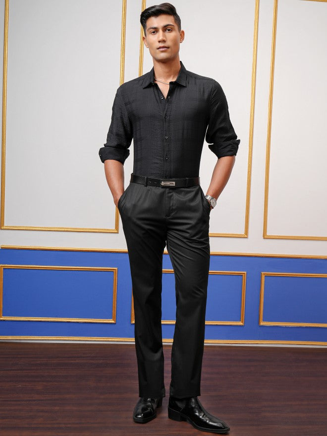 Highlander Men Black Checked Slim Fit Casual Shirt - Black - Image 2