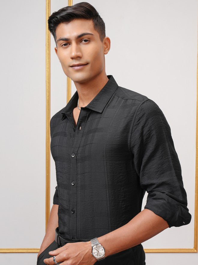 Highlander Men Black Checked Slim Fit Casual Shirt - Black - Image 4