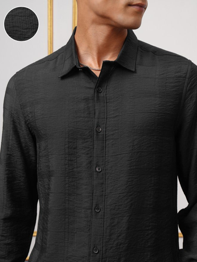 Highlander Men Black Checked Slim Fit Casual Shirt - Black - Image 5