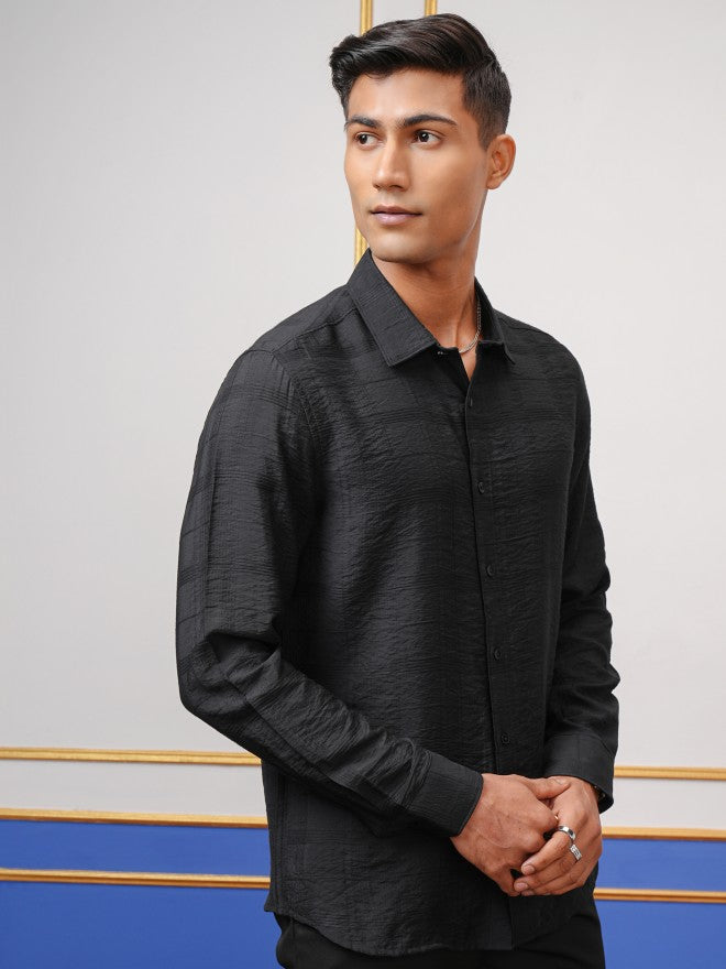 Highlander Men Black Checked Slim Fit Casual Shirt - Black - Image 6