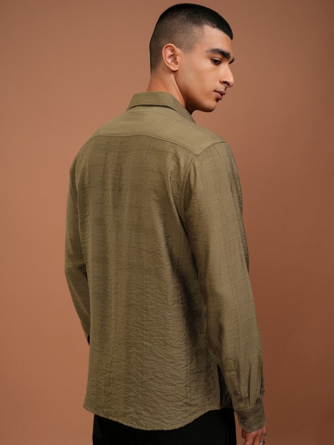 Highlander Men Beige Checked Slim Fit Casual Shirt - Beige - Image 3