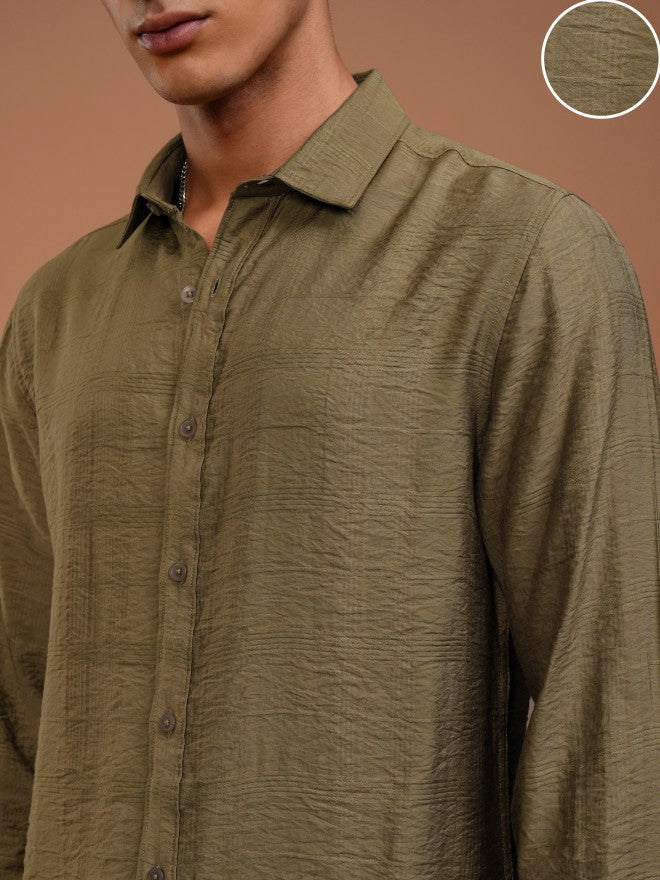 Highlander Men Beige Checked Slim Fit Casual Shirt - Beige - Image 5