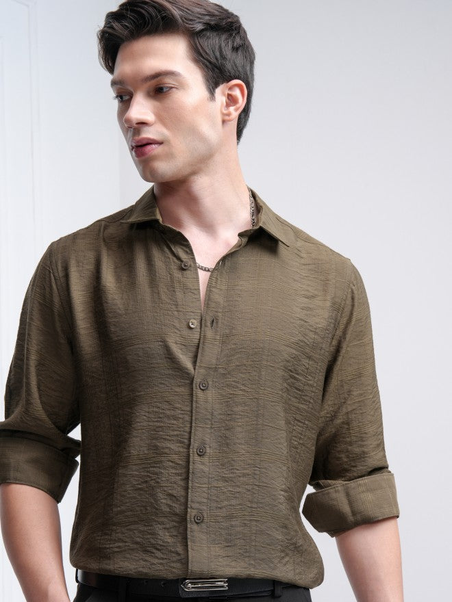 Highlander Men Khaki Checked Slim Fit Casual Shirt - Khaki - Image 1