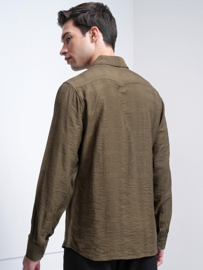 Highlander Men Khaki Checked Slim Fit Casual Shirt - Khaki - Image 3