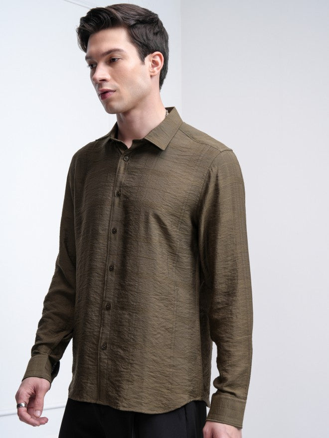 Highlander Men Khaki Checked Slim Fit Casual Shirt - Khaki - Image 4
