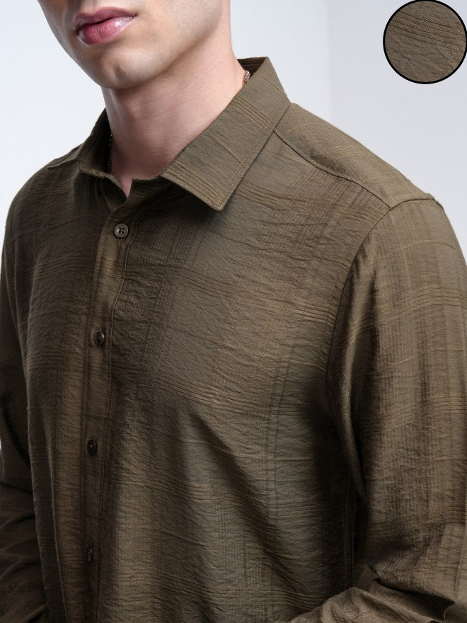 Highlander Men Khaki Checked Slim Fit Casual Shirt - Khaki - Image 5