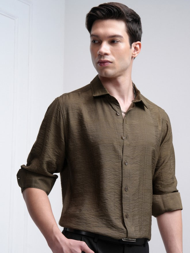 Highlander Men Khaki Checked Slim Fit Casual Shirt - Khaki - Image 6