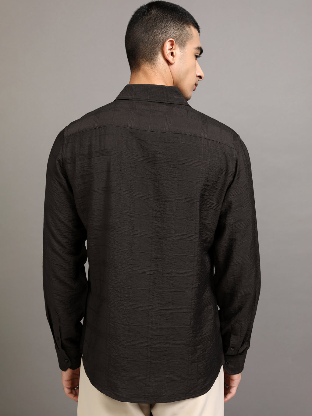 Highlander Men Brown Self Design Slim Fit Casual Shirt - Brown - Image 3