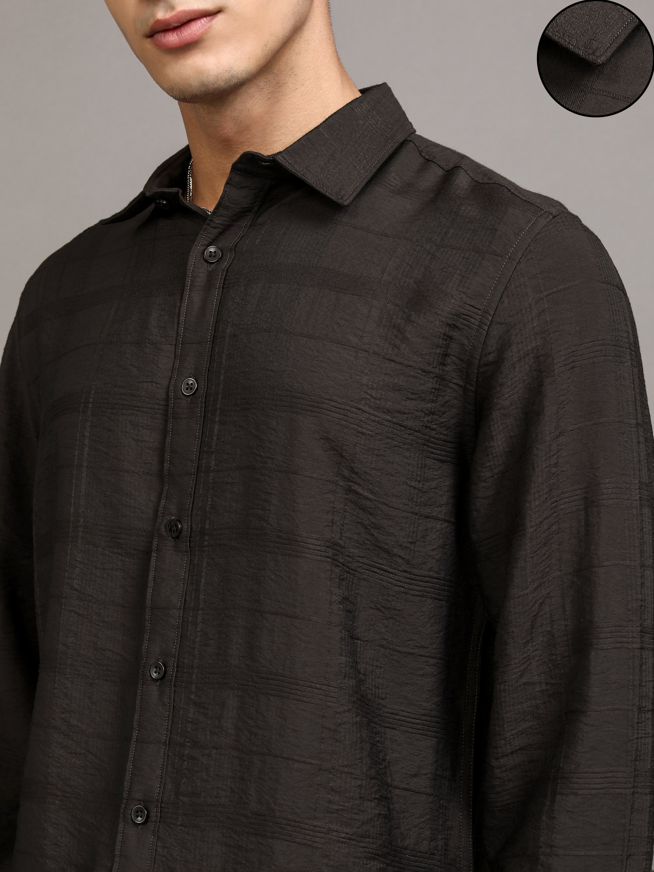 Highlander Men Brown Self Design Slim Fit Casual Shirt - Brown - Image 5