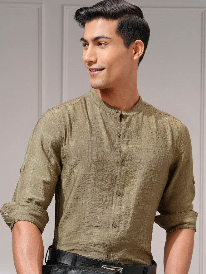Highlander Men Beige Self Design Regular Fit Casual Shirt - Beige - Image 1