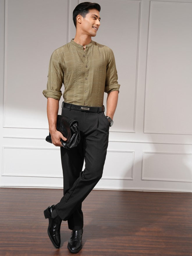 Highlander Men Beige Self Design Regular Fit Casual Shirt - Beige - Image 2