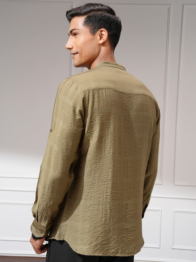 Highlander Men Beige Self Design Regular Fit Casual Shirt - Beige - Image 3