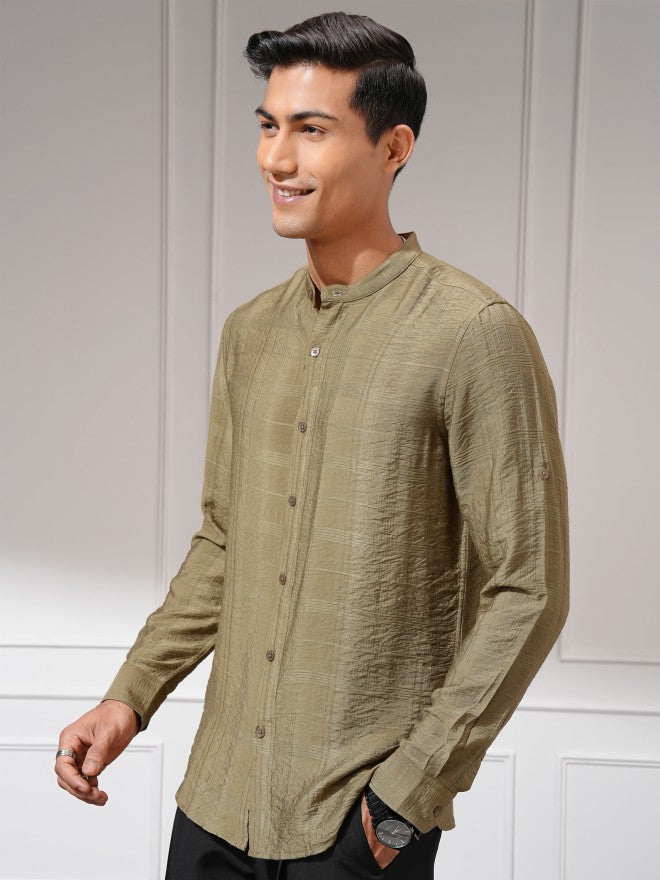 Highlander Men Beige Self Design Regular Fit Casual Shirt - Beige - Image 4