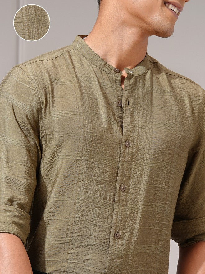 Highlander Men Beige Self Design Regular Fit Casual Shirt - Beige - Image 5