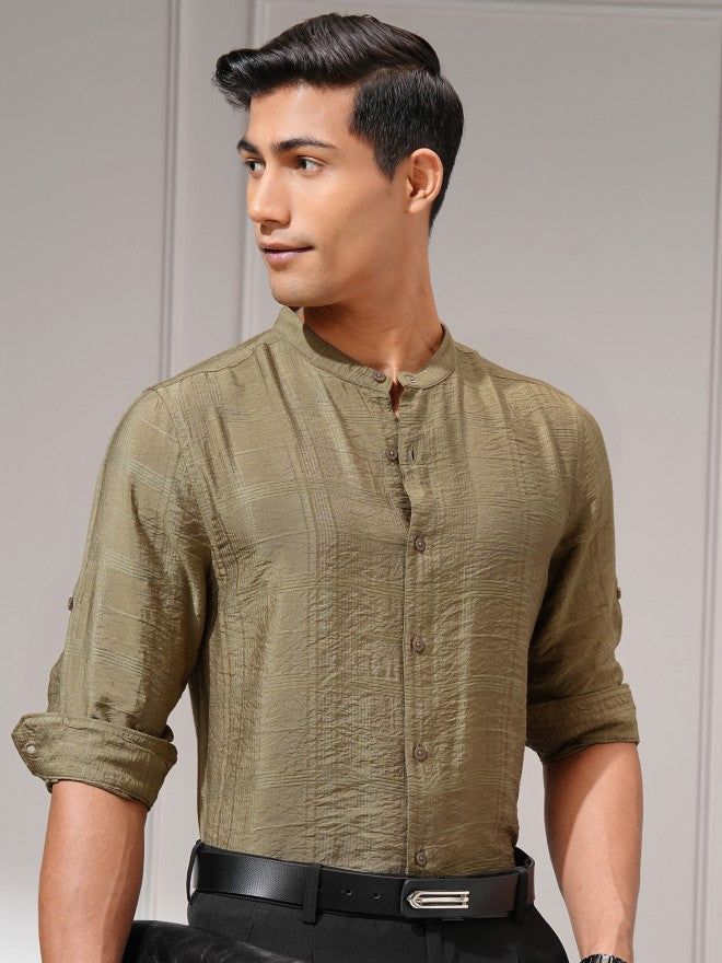 Highlander Men Beige Self Design Regular Fit Casual Shirt - Beige - Image 6