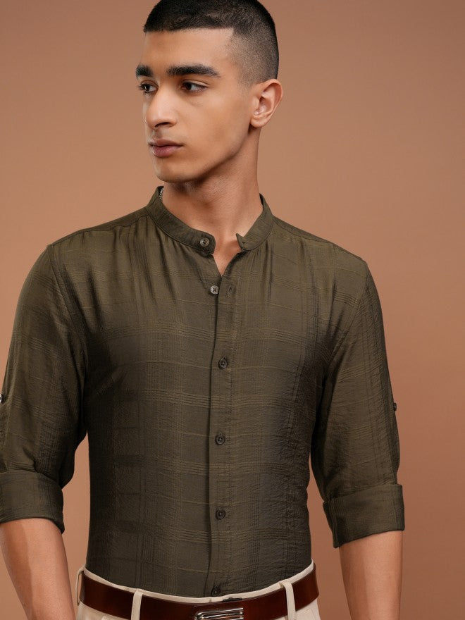 Highlander Men Khaki Checked Regular Fit Casual Shirt - Khaki - Image 1