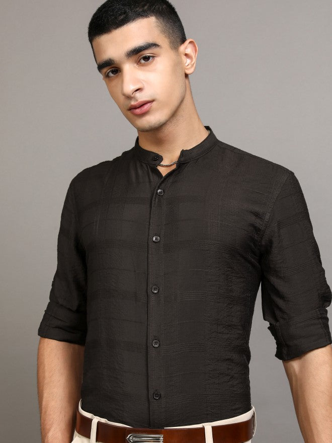 Highlander Men Black Textured Regular Fit Casual Shirt - Black - Image 1