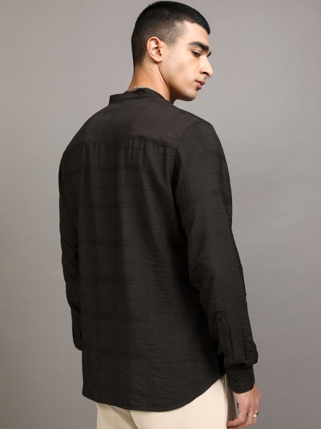 Highlander Men Black Textured Regular Fit Casual Shirt - Black - Image 3