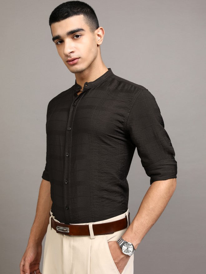 Highlander Men Black Textured Regular Fit Casual Shirt - Black - Image 4