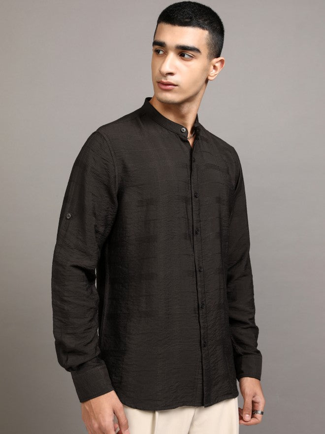Highlander Men Black Textured Regular Fit Casual Shirt - Black - Image 6