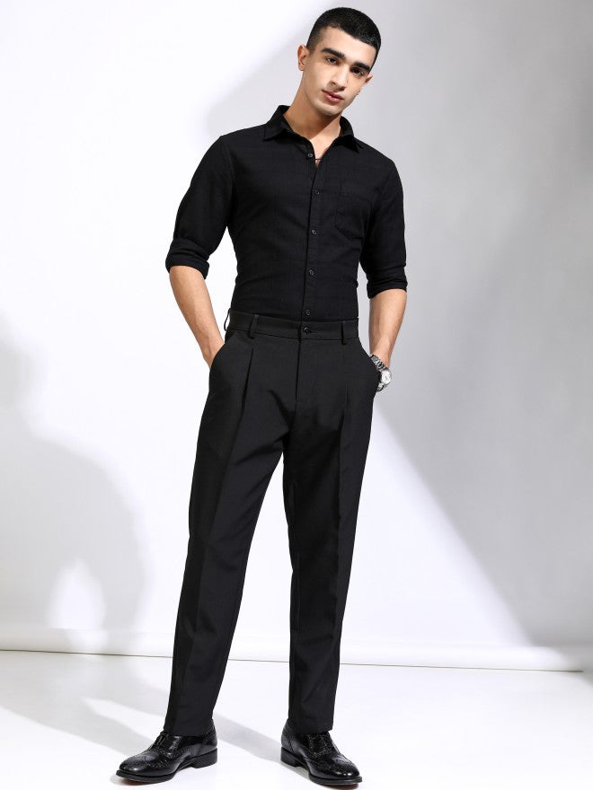 Highlander Men Black Textured Regular Fit Casual Shirt - Black - Image 2