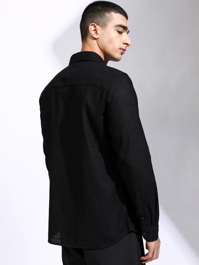 Highlander Men Black Textured Regular Fit Casual Shirt - Black - Image 3