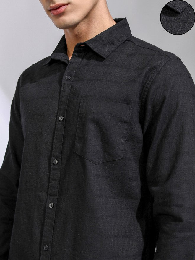 Highlander Men Black Textured Regular Fit Casual Shirt - Black - Image 5