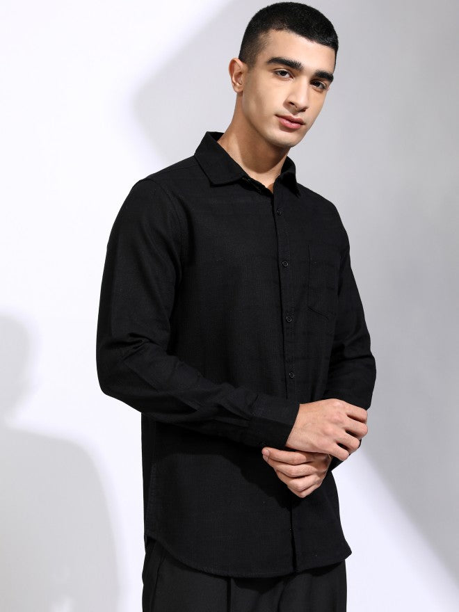 Highlander Men Black Textured Regular Fit Casual Shirt - Black - Image 6