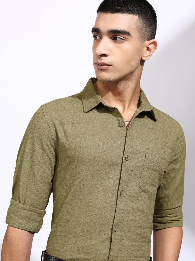 Highlander Men Khaki Textured Regular Fit Casual Shirt - Khaki - Image 1