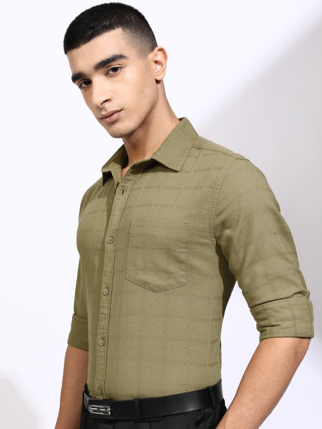 Highlander Men Khaki Textured Regular Fit Casual Shirt - Khaki - Image 4