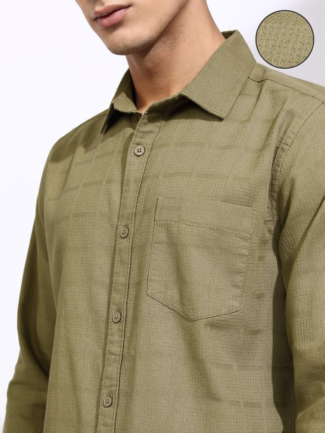 Highlander Men Khaki Textured Regular Fit Casual Shirt - Khaki - Image 5