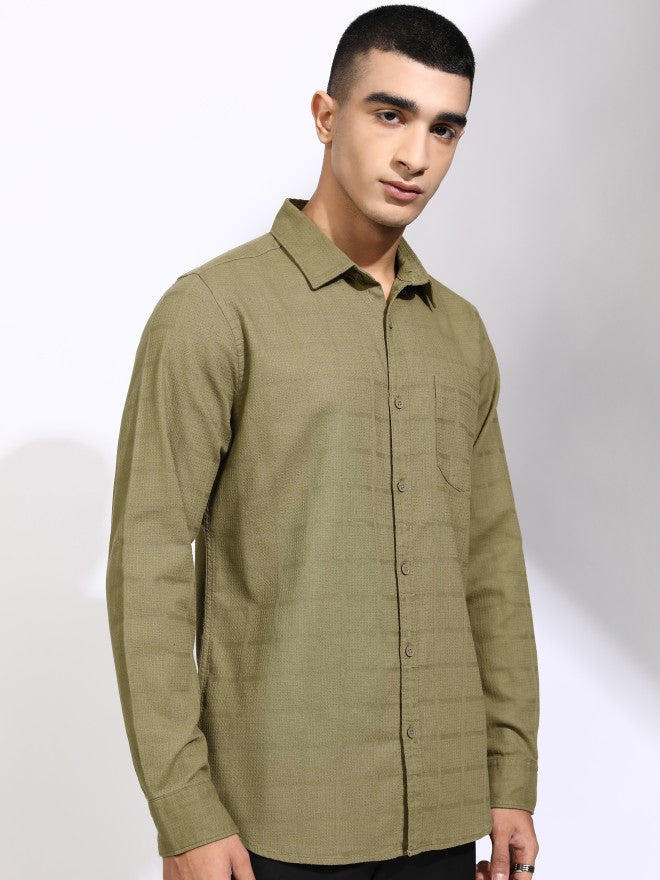 Highlander Men Khaki Textured Regular Fit Casual Shirt - Khaki - Image 6