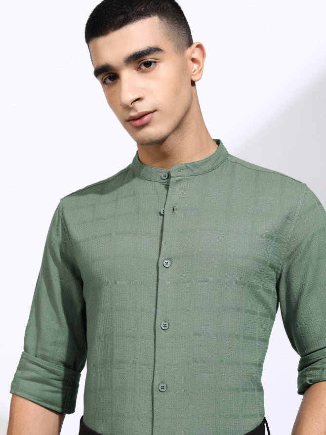 Highlander Men Olive Textured Regular Fit Casual Shirt - Olive - Image 1